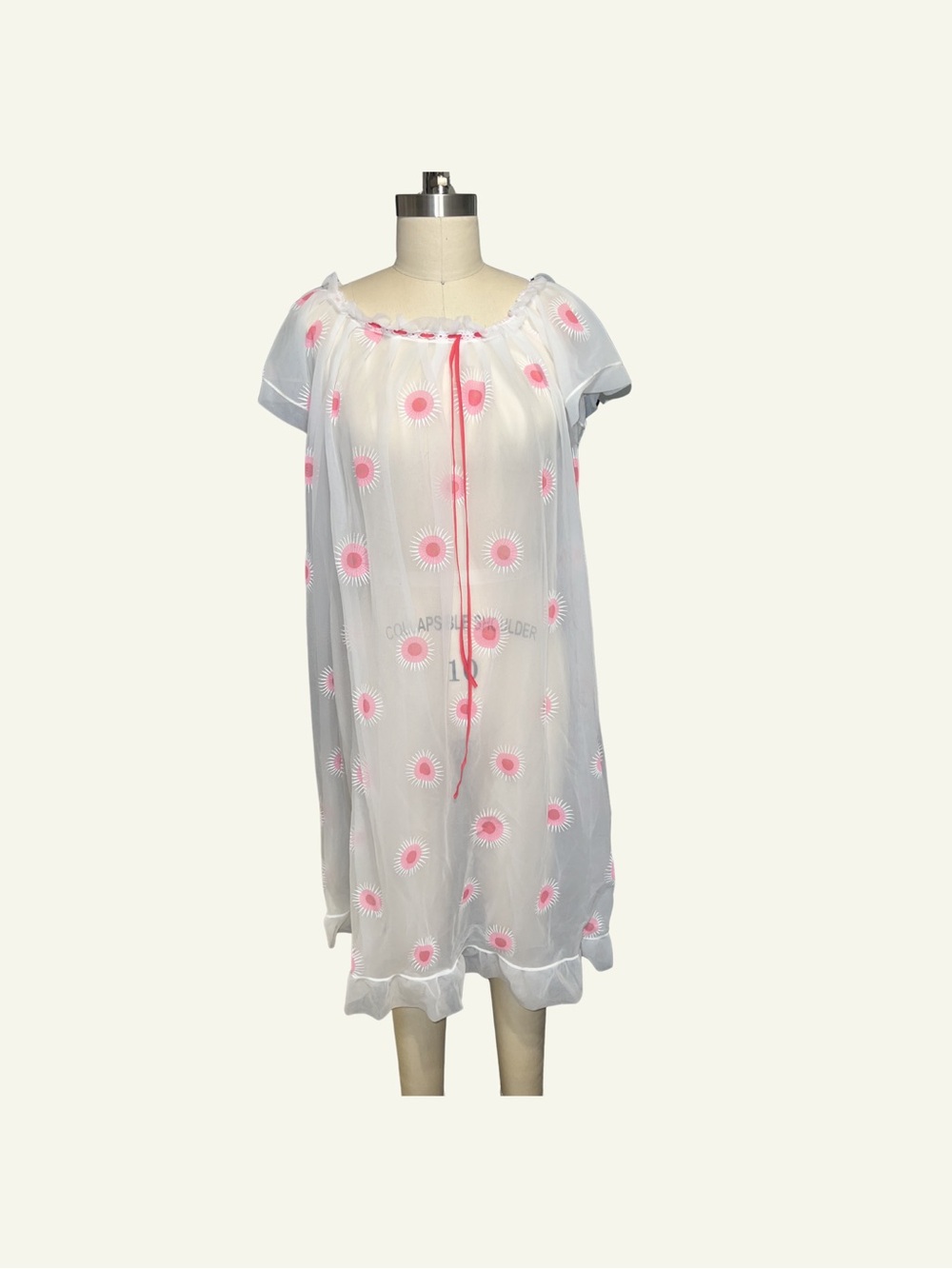 Vintage Women’s sheer White Nightgown with Pink Floral Detail